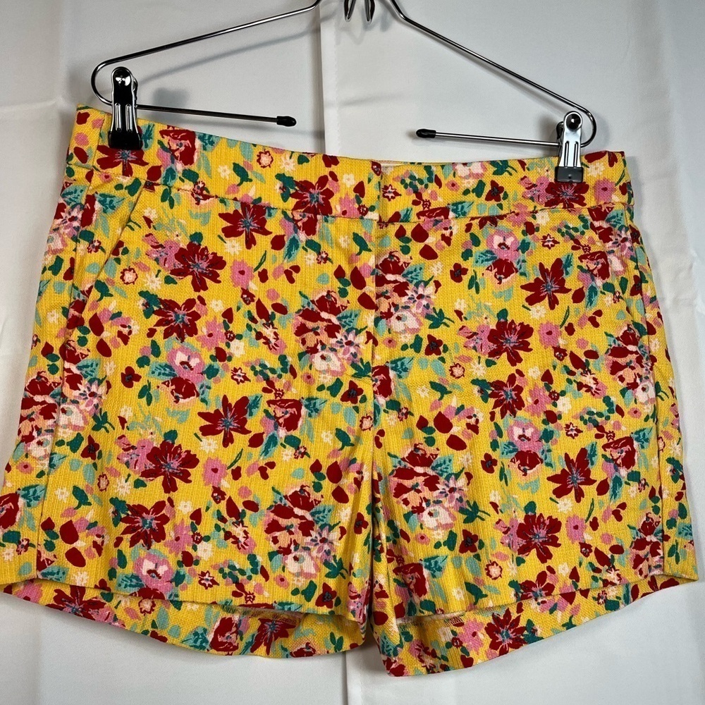 J Crew Factory Womens Chino Shorts Cotton Yellow Floral Print Size 10